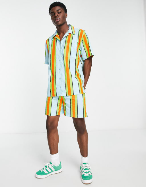 COLLUSION stripe beach shirt & shorts set in multi