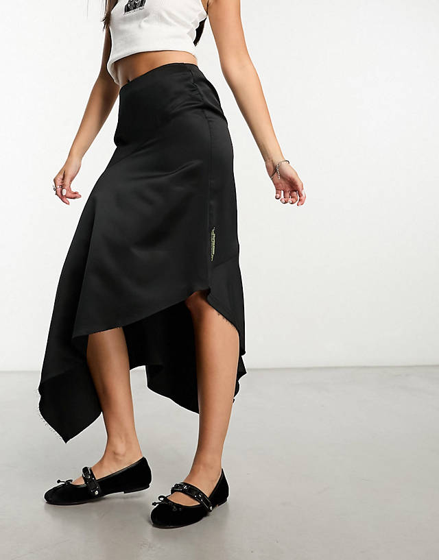 Collusion - studios asymmetric satin skirt and top  co-ord in black