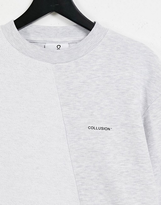 COLLUSION sweatshirt & joggers with reverse panels in white marl co-ord