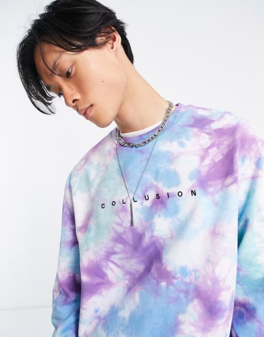 COLLUSION sweatshirt oversized shorts with logo print in tie dye set