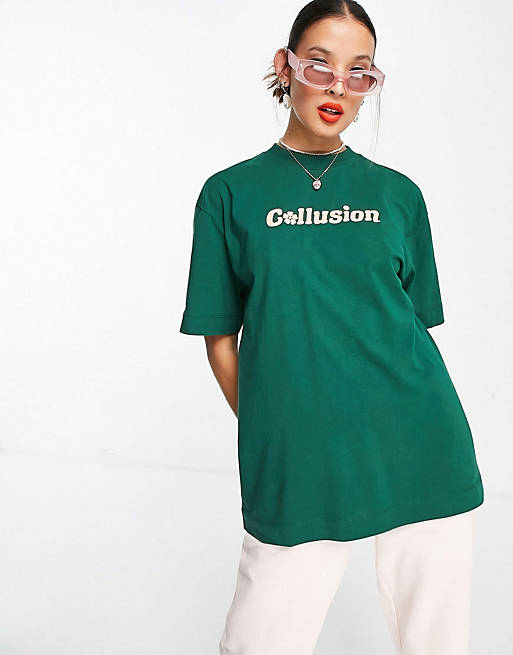COLLUSION Unisex sweatshirt with logo print in khaki co-ord