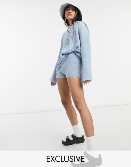 COLLUSION textured knitted hoodie shorts set in blue ASOS