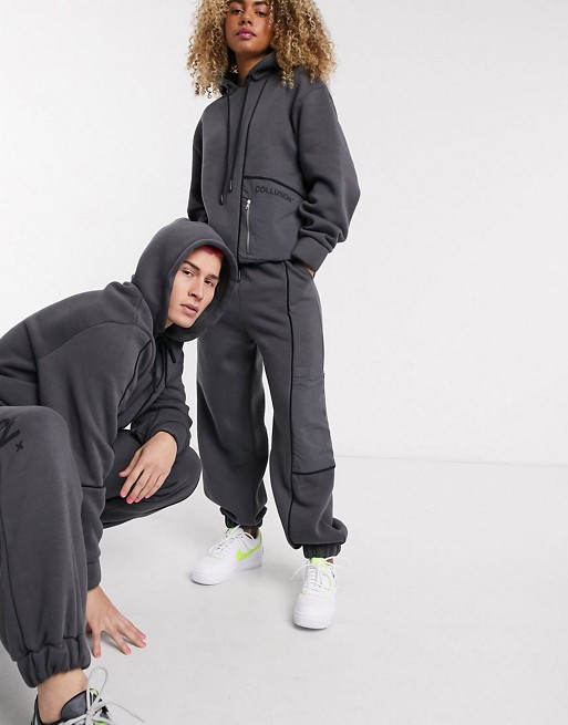 Collusion tracksuit with nylon pocket and stitch detail