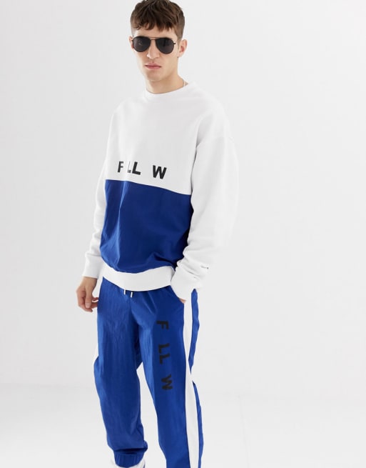 Collusion - Trainingspak van gemengde stof met print in blauw en wit