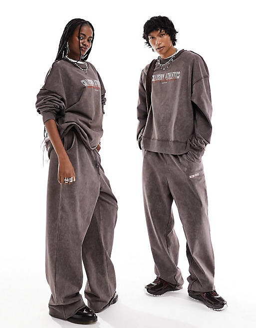 COLLUSION Unisex athletics varsity sweat and joggers in brown co-ord