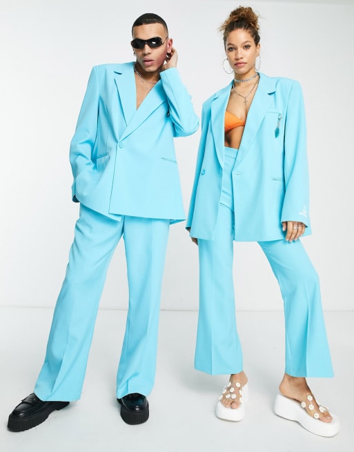 COLLUSION Unisex – Blå kostym i unisex-modell med kavaj i oversize och utsvängda byxor - MBLUE