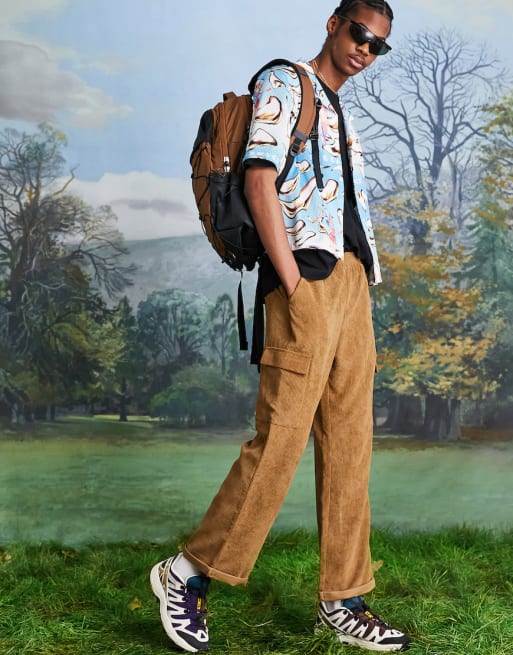 COLLUSION Unisex - Coordinato con camicia e pantaloncini con stampa, colore blu