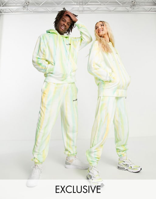 COLLUSION Unisex - Ensemble tie-dye à broderies avec sweat à capuche et jogger - Vert