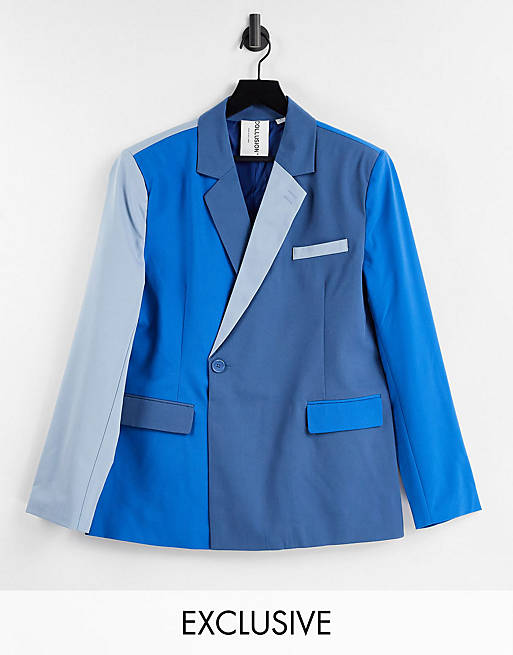 COLLUSION Unisex oversized blazer in tonal blue