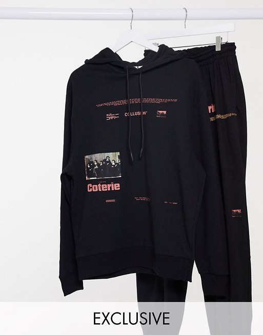 COLLUSION Unisex oversized hoodie & joggers with print in black