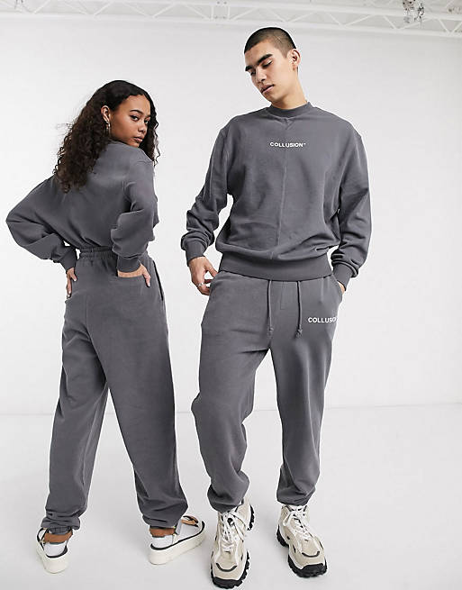 COLLUSION Unisex tracksuit with cut and sew reverse fabric detail | ASOS