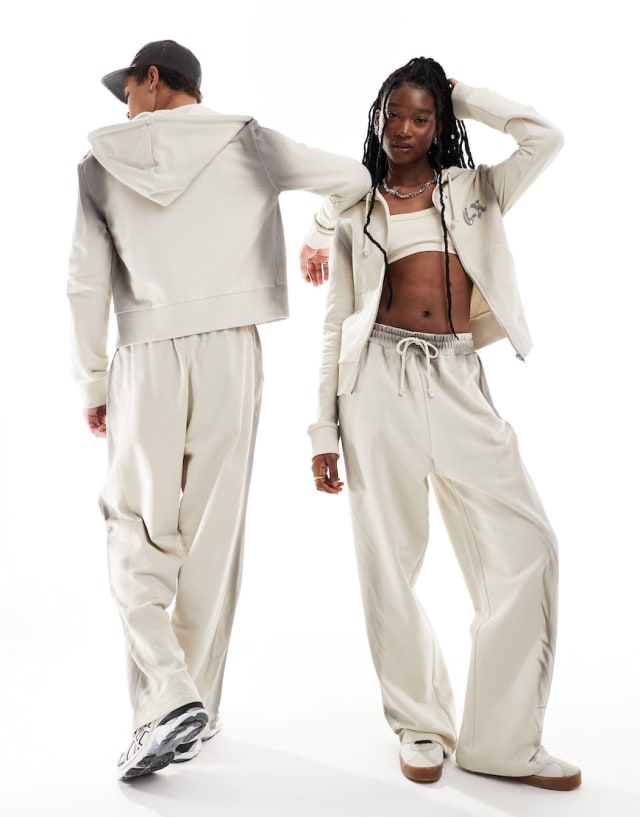 Collusion - unisex zip through hoodie and joggers in ombre grey wash co-ord - grey