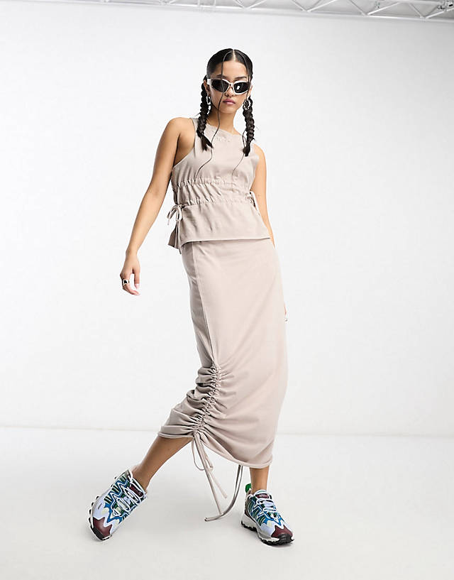 Collusion - utility tie detail co-ord tank top & midi skirt in neutral