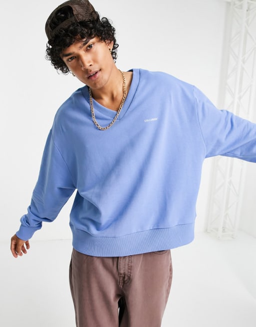 COLLUSION v-neck sweatshirt & sweatpants set in blue