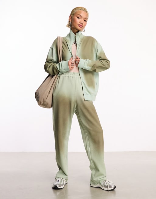 COLLUSION washed oversized funnel neck sweatshirt and sweatpants set in khaki