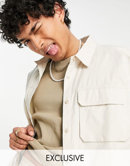 COLLUSION - WHITE - Shirtjack en ruimvallende broek met jaren 90 pasvorm in stone, deel van combi-set