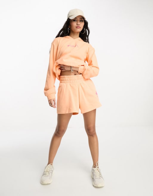 Columbia logo hoodie short co ord in peach ASOS