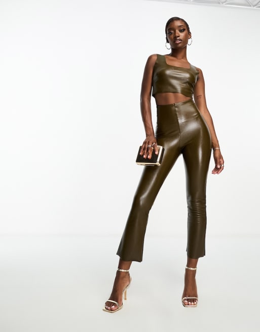 Commando faux leather cropped flared leggings and crop top in green - part of a set
