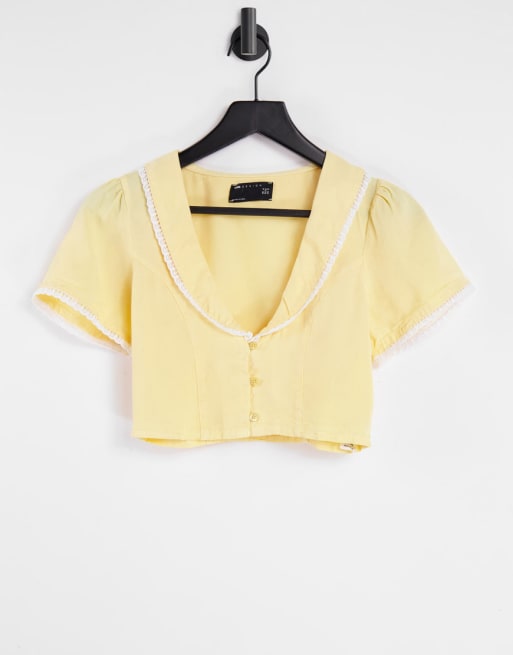 Conjunto amarillo de falda y blusa de denim suave con ribetes encaje de ASOS DESIGN | ASOS