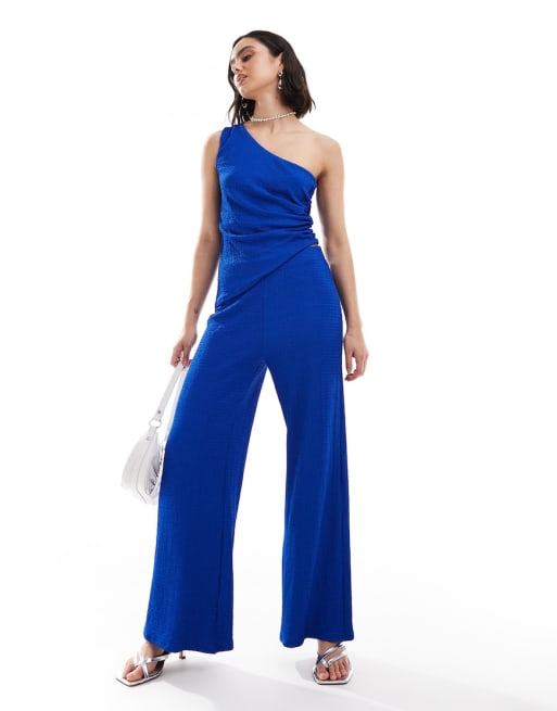 Conjunto azul luminoso de top sin mangas y pantalones de pernera recta de tejido texturizado de Mango