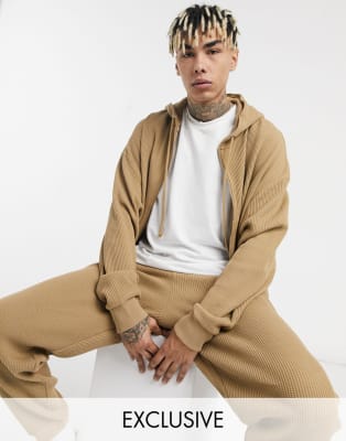 Conjunto de joggers y sudadera extragrande con capucha y cremallera de tejido de punto de arroz de COLLUSION