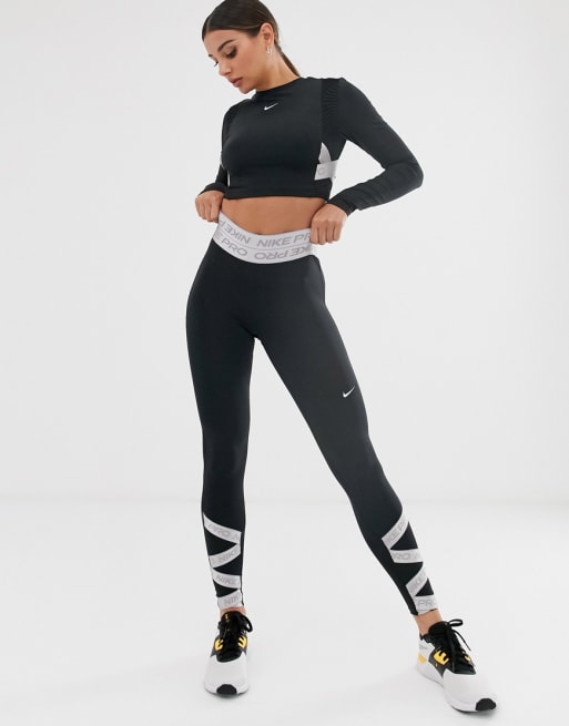 Conjunto de leggings y top de manga en negro con cinta Pro Training de Nike