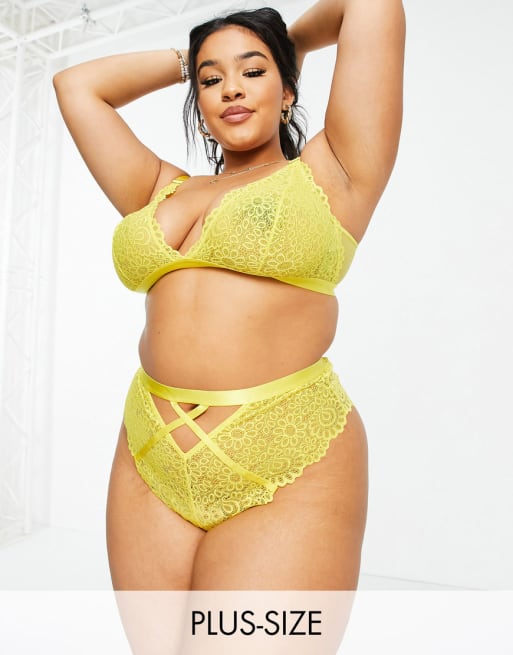 Conjunto de lenceria amarillo con aberturas de encaje de We Are We Wear Curve ASOS