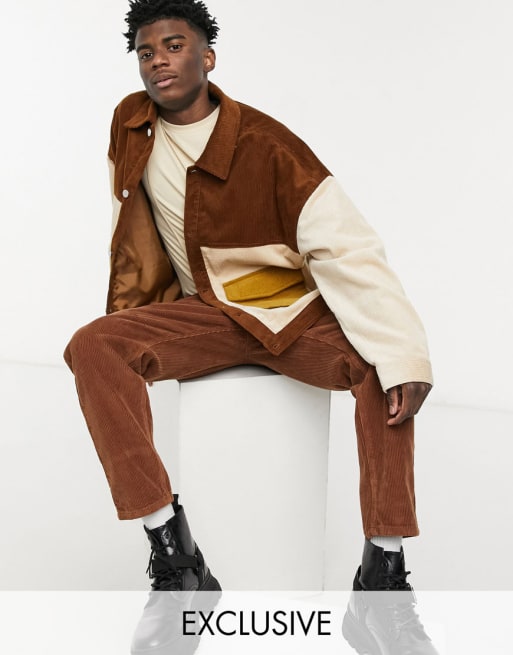 Conjunto de pantalones y chaqueta con diseño color block de pana de Reclaimed Vintage Inspired