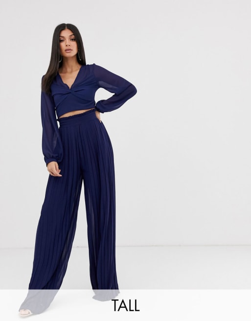 Conjunto de pantalones y top cruzado de manga larga con nudo delantero de TFNC Tall