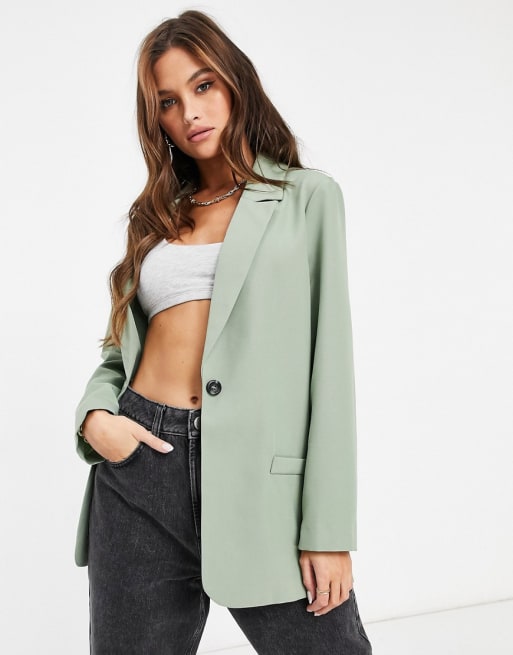 Conjunto de traje con americana verde salvia de corte masculino y botonadura simple de ASOS DESIGN