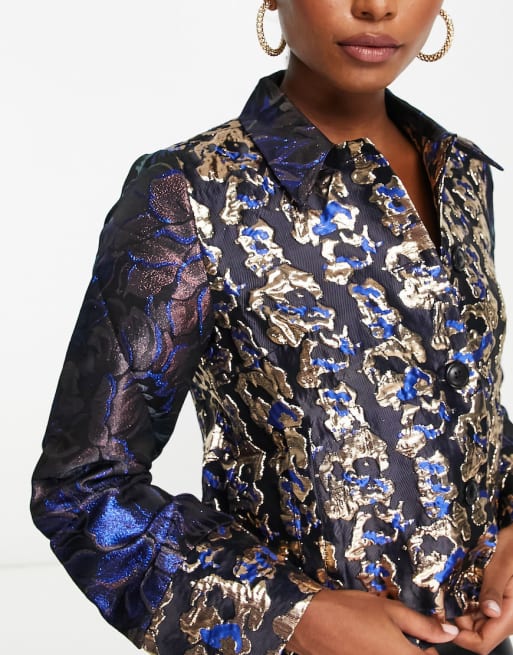 Conjunto multicolor de chaqueta y falda con diseño de jacquard de Y.A.S
