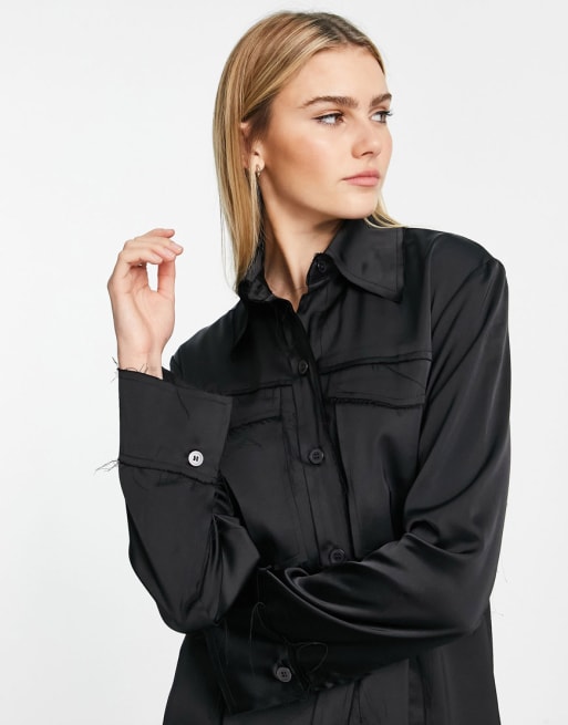 Conjunto negro con bordes sin rematar de satén de Topshop