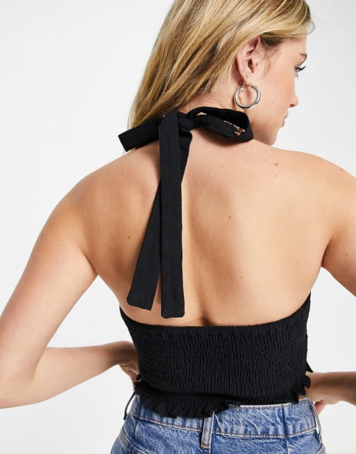 Conjunto negro de minifalda y top con cuello halter fruncido de COLLUSION