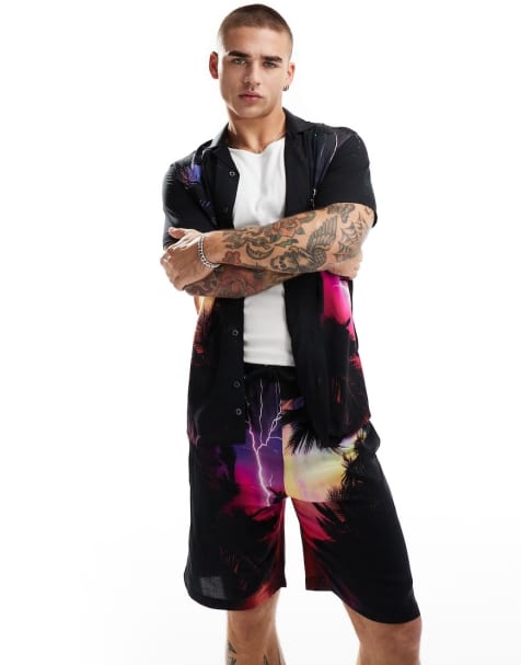 Criminal Damage lightning print shirt & shorts in multi - view 1