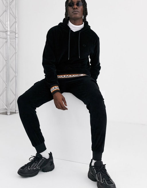 Criminal Damage tracksuit in black velour | ASOS