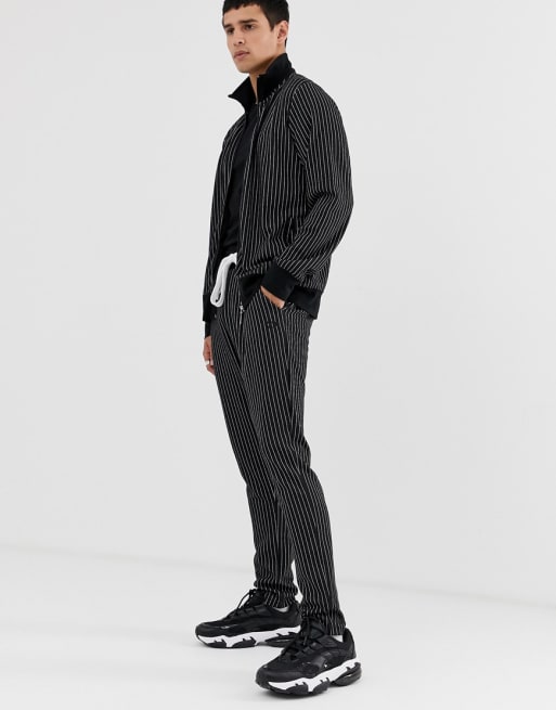 Criminal Damage tracksuit in black with pin stripe | ASOS