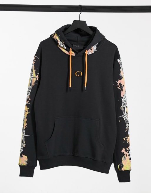 Criminal Damage - Trainingspak met hoodie met prikkeldraad- en vlammenprint in zwart