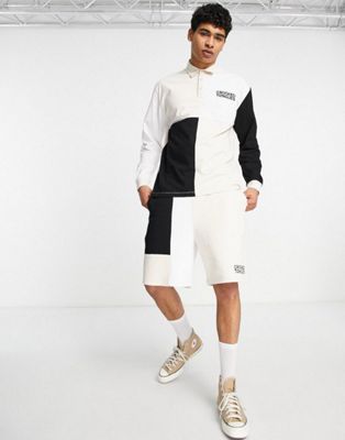 Crooked Tongues co-ord polo with cut and sew colour block in multi