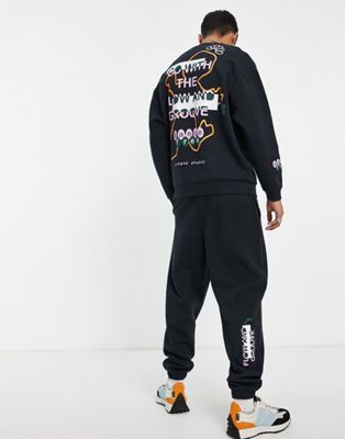 Crooked Tongues co-ord oversized sweatshirt with groove prints in black