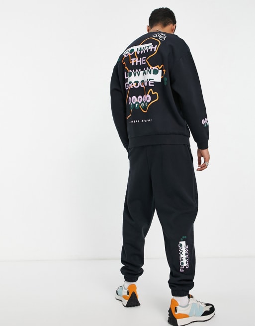 Crooked Tongues - Combi-set met groove-prints in zwart