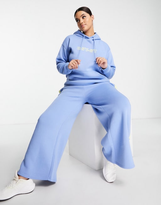 Daisy Street Active Plus oversized hoodie and sweatpants set with snap  detail in blue