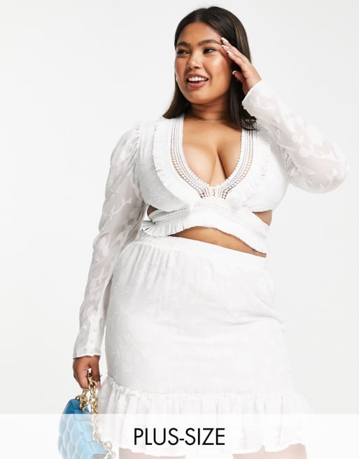 plus size white skirt set