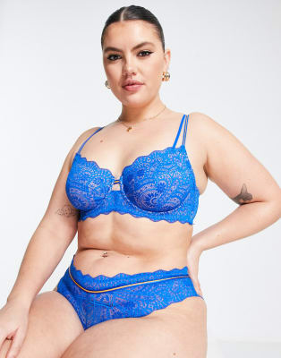 Dorina Curve Destiny recycled nylon blend lace lingerie set in blue