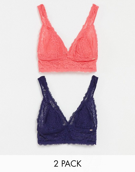 Dorina Lana 2 pack lace bralette with removeable padding in coral and navy