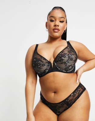 Plus Size Black Lace Triangle Bralette Lingerie Set