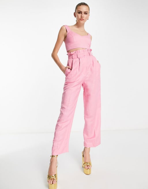 Edited - Elegante broek met hoge taille in snoeproze, deel van co-ord set