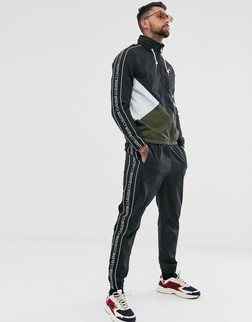 ellesse panel tracksuit in black green ASOS