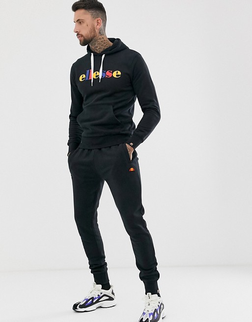 ellesse sweat co-ord with multi logo in black