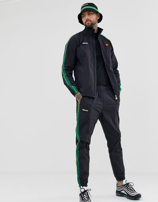 ellesse tracksuit with green taping in black | ASOS