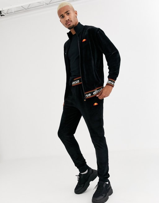 Mens Black Velour Tracksuit with Orange Piping, El Tigre